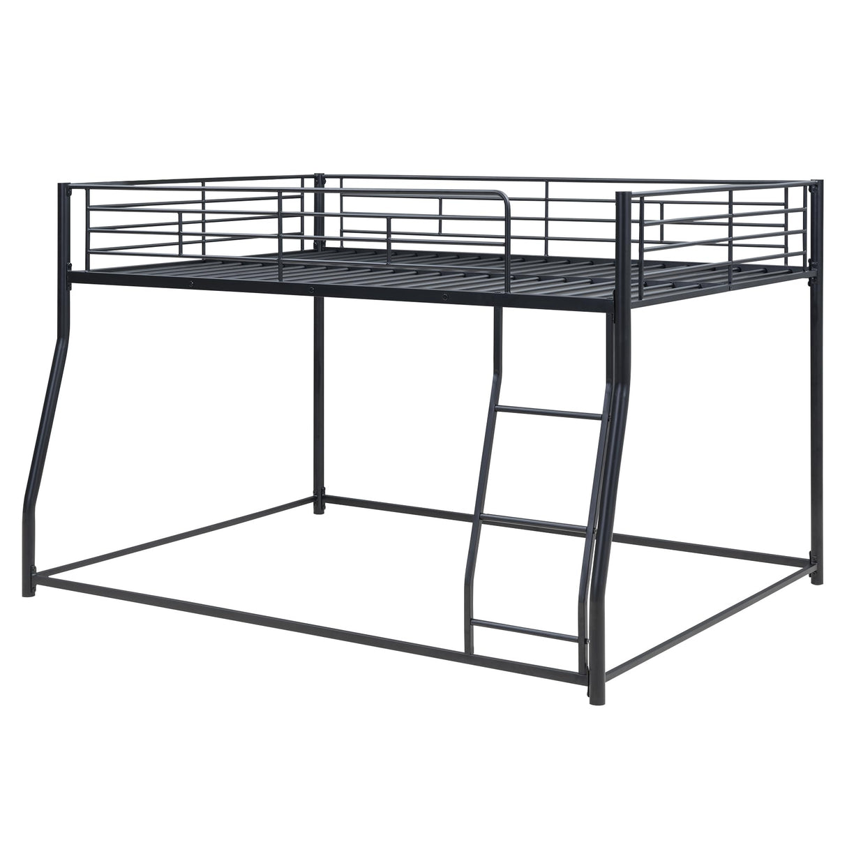 Harper & Bright Designs Metal Bunk Bed Full XL Over Queen, Floor Bunk Bed with Ladder & Safety Guardrail, Montessori Floor Bed Frame Bottom Bunk for Kids Boys Girls, No Box Spring Needed, Black Harper & Bright Designs