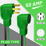 RVPLAN 25 FT 50 Amp RV/EV Extension Cord Outdoor Waterproof,4 Prong Flexible Heavy Duty STW RV Power Cord,NEMA 14-50P/R Standard Plug Suit for EV Charging and RV Trailer Campers, Black-Green,ETL RVPLAN