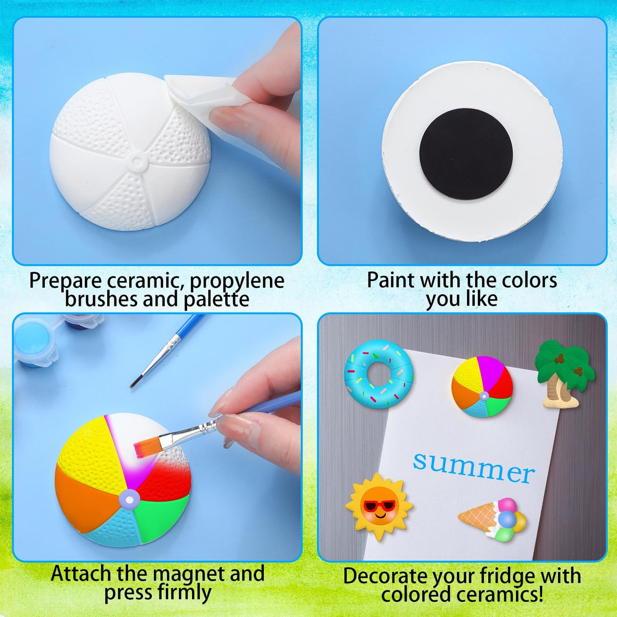 Sinmoe 12 Sets Arts and Crafts Set Painting Kit for Kids Unpainted DIY Ceramic Figurines Paint Your Own Figurines with 12 Magnet 2 Brushes and 1 Palette Ceramic Painting Kit for Toddler (Beach) Sinmoe