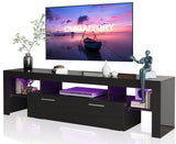 Clikuutory Modern LED 63 inch Long TV Stand with Large Storage Drawer for 50 55 60 65 70 75 Inch TVs, Black Wood TV Console with High Glossy Entertainment Center for Living Room, Bedroom, Black Clikuutory