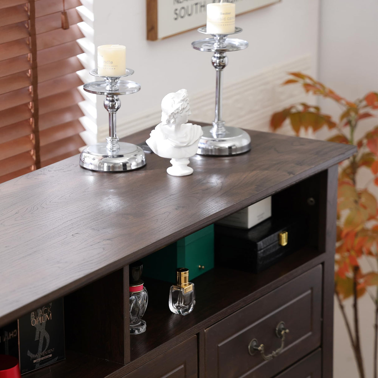 EnHomee Farmhouse Dresser for Bedroom 55.2''Wide Wood Dresser with LED & Power Outlet Vintage 10 Drawers Dressers & Chests of Drawers Long Dresser TV Stand, Closet, Entryway, Rustic Brown EnHomee