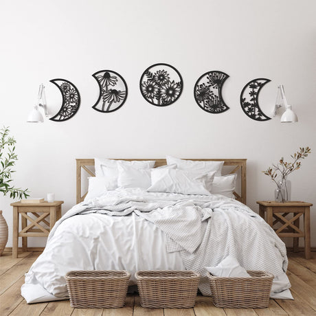Jetec 5 Pieces Moon Phase Wall Decor Boho Hanging Moon Phase Nordic Wood Wall Art for Living Room Bedroom Home Decoration Room Apartment Bar Ornament(Black) Jetec