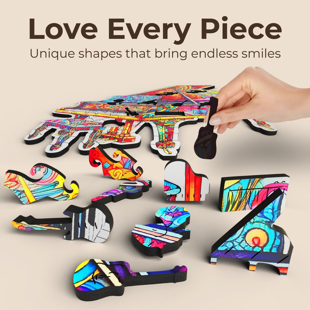 Crafthub Music Instrument Wooden Puzzles for Adults – A3 Unique Piano with 131 Pieces Wood Puzzles – Jigsaw Puzzles with Unique Animal Shapes – 11" x 11.7" CRAFTHUB