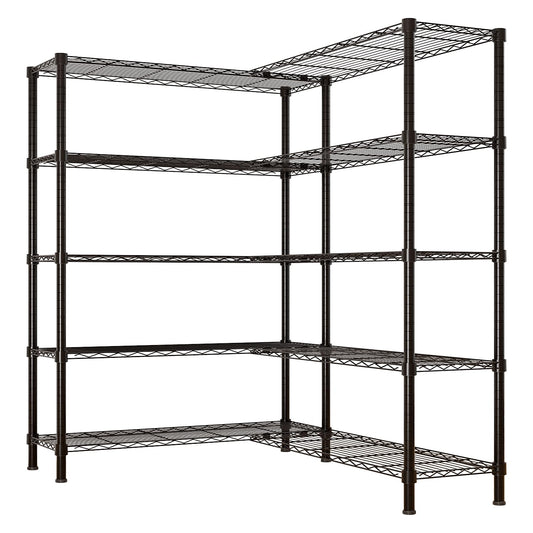 WZONICE98 5 Tier Storage Shelves Standing Shelf Units NSF Wire Garage Organizer Heavy Duty Garage Shelving Unit L Shaped Clothes Rack for Corner Laundry Bathroom Kitchen Pantry Closet