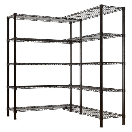 L Shaped Storage Shelves 1500LBS Standing Shelf Units NSF Wire Corner Shelving 5 Tier Metal Organizer Rack Adjustable Heavy Duty Garage Shelf for Kitchen Bathroom Warehouse Pantry Closet Utility Rack WZONICE98