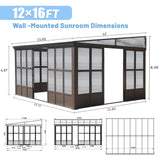 Domi 12x16FT All Season Sunroom, Outdoor Permanent Wall Mounted Solarium with Detachable Polycarbonate Windows, Aluminum Lean to Gazebo Sun Room with 2 Lockable Sliding Doors for Garden Patio Deck domi outdoor living