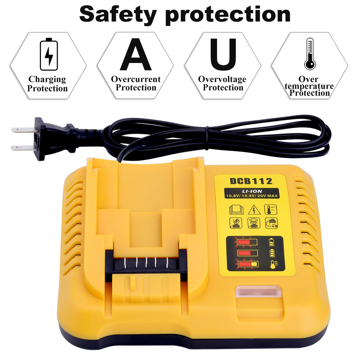 DCB112 Battery Charger Replacement for De-Walt 12V 20V and 60V MAX Lithium-Ion Battery DCB201 DCB200 DCB612 DCB609-2 DCB609 DCB606 DCB606-2 DCB208 DCB206 DCB206-2 DCB204 DCB203 DCB126 DCB127 Gonocop