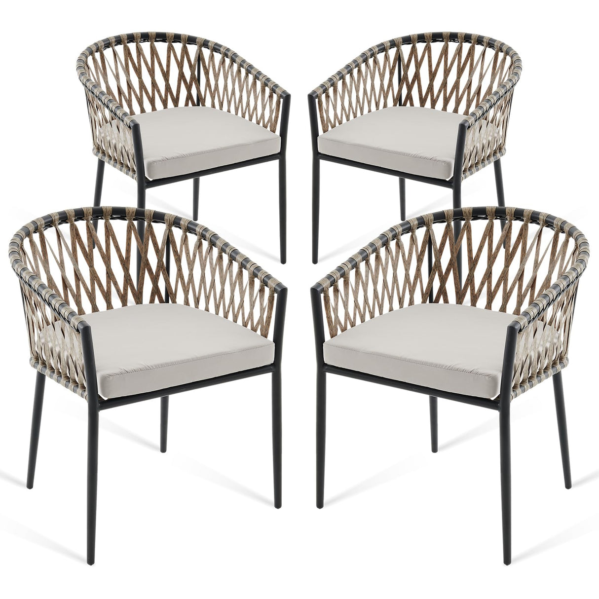 Thinlute Patio Dining Chairs Set of 4, Outdoor Rattan Wicker Chair with Armrest and Cushions, All-Weather Bistro Chairs with Curved Back for Garden, Backyard, Porch, Poolside, Deck, Gray Thinlute