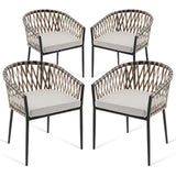 Thinlute Patio Dining Chairs Set of 4, Outdoor Rattan Wicker Chair with Armrest and Cushions, All-Weather Bistro Chairs with Curved Back for Garden, Backyard, Porch, Poolside, Deck, Gray Thinlute