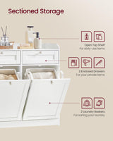 VASAGLE Bathroom Laundry Cabinet with Basket, with 2 Drawers and 2 Hidden Laundry Hampers, Freestanding, Tilt-Out Laundry Baskets with Handles, 31.1 x 15.8 x 31.5 Inches, Cloud White UBBC751W01 VASAGLE
