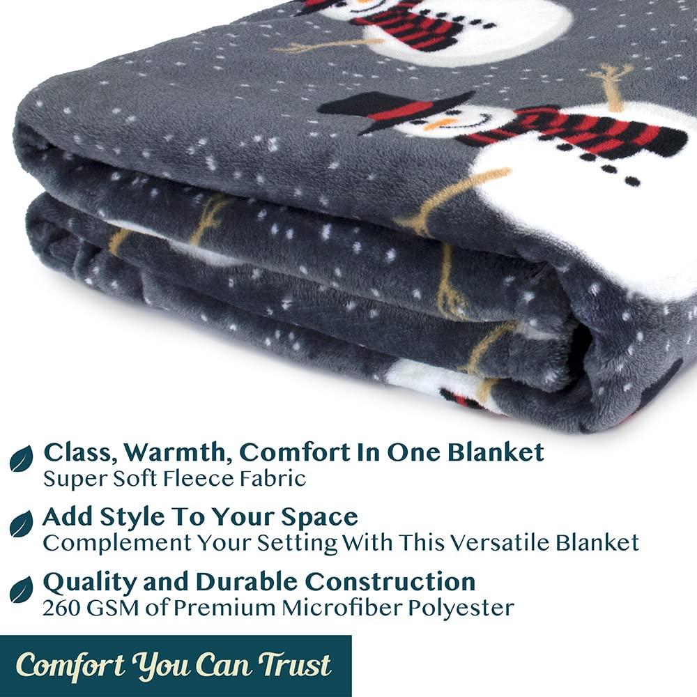 PAVILIA Christmas Snowman Throw Blanket | Grey Christmas Fleece Blanket | Soft, Plush, Warm Winter Cabin Throw, 50x60 (Grey Snowman) PAVILIA