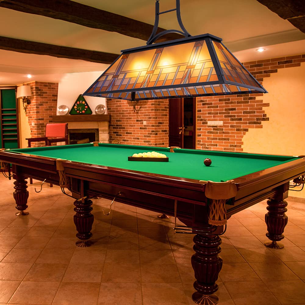 Tochic Vintage 3-Light Pool Table Light Pendant with Tiffany-Style Printed Shade for Game Room 7 ft/8 ft/9 Feet Snooker Billiards Light Man Cave Club Kitchen Island Bar Game Dinning Room TOCHIC