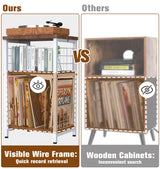 Tuohours Record Player Stand, 3 Tier End Table with Double Layer Iron Wire Mesh Turntable Stand Vinyl Record Table Storage Up to 100 Albums, Nightstand Small Side Table for Living Room Bedroom, White Tuohours