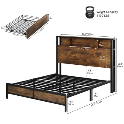 YITAHOME Stylish Queen Bed Frame with LED Lights, Charging Station, and 4 Storage Drawers - No Box Spring Needed - WoodArtSupply