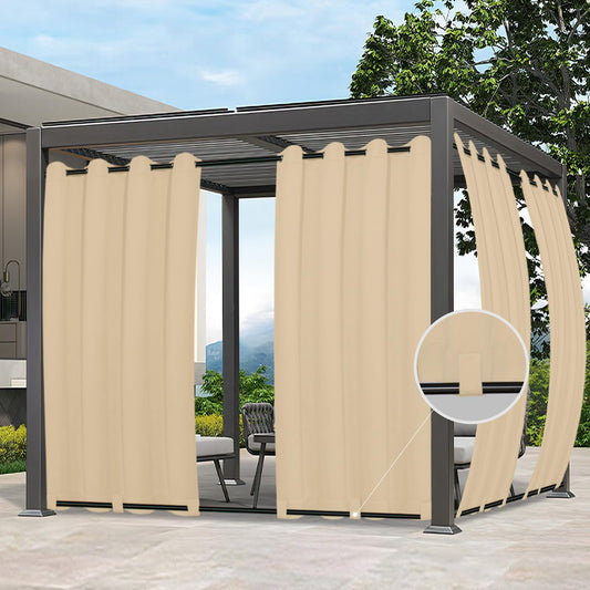 Easy-Going Outdoor Curtains Waterproof Windproof Weatherproof Curtain for Patio, Cabana, Porch, Pergola and Gazebo, Grommet Top and Tab Bottom Drape, 1panel, 54x84 inch, Beige