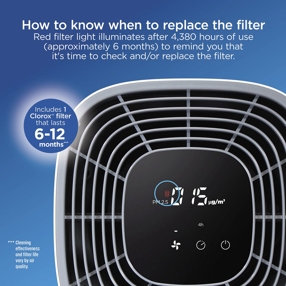 Clorox Large Room Air Purifier True HEPA Replacement Filter, 1,500 Sq. Ft. Capacity, Removes 99.97% of Allergens up to 0.1 Micron, Compatible with 11010 & 11011, 1 Count (12010) Clorox Home Appliances
