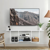 ETELI Floating TV Shelf Stand Under TV Wall-Mounted Entertainment Center Industrial TV Media Console Table with Storage for Bedroom 50" TV Living Room Office, White ETELI