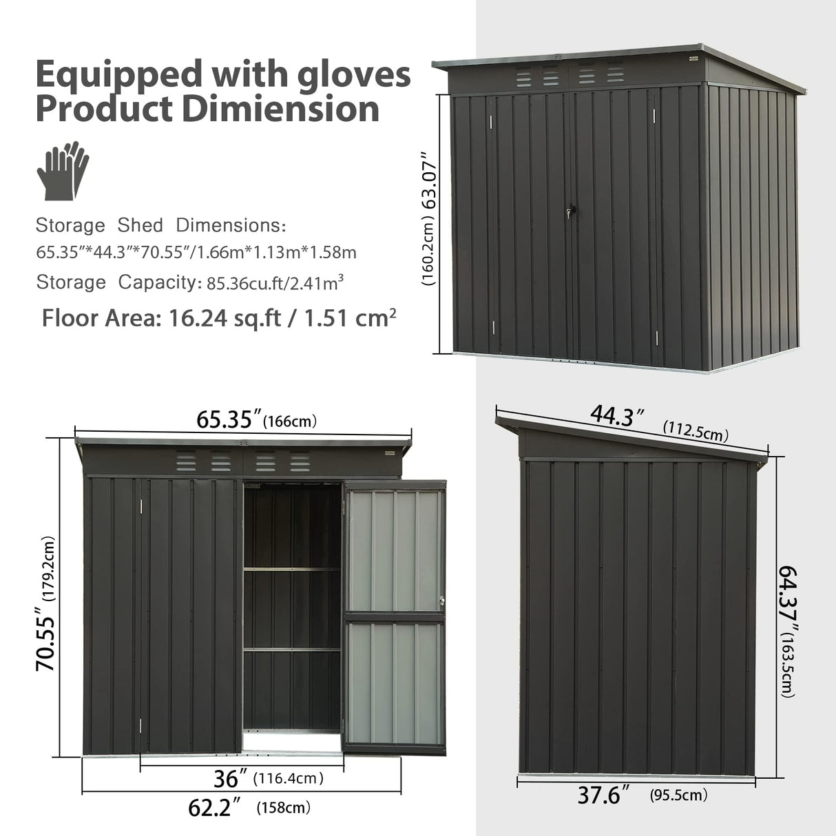 Domi Outdoor Storage Shed 5' x 3’, Metal Garden Shed with Galvanized Steel Frame for Bike, Tools, Lawn Mowers, Pool Toys, Outdoor Storage Cabinet with Lockable Door for Garden Lawn Patio (Dark Grey) domi outdoor living