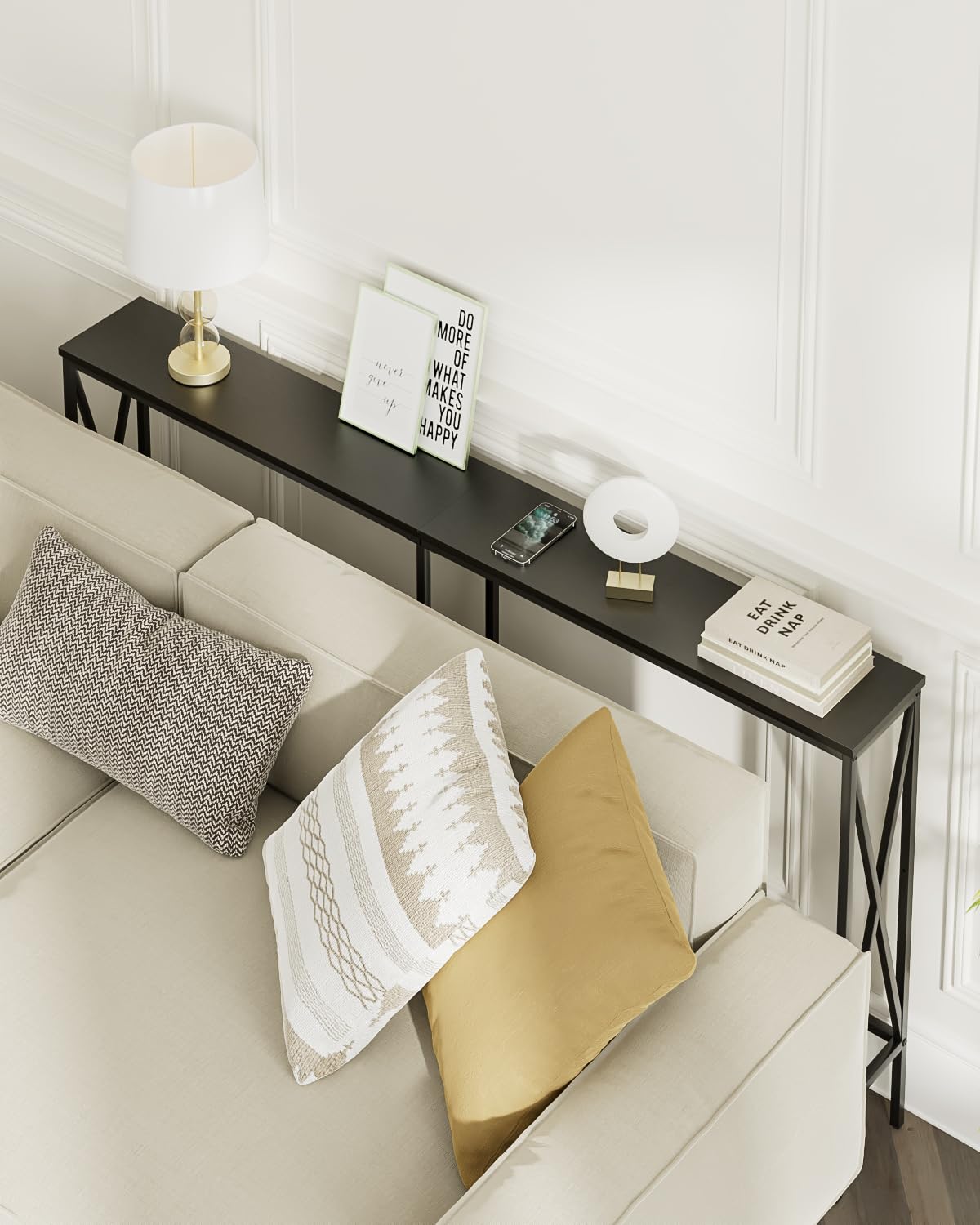 Masupu 63" Console Table, Modern Narrow Long Sofa Table Behind Couch, Skinny Entry Table, Industrial Sofa Table with Metal Frame for Hallway, Living Room, Classic Black… Masupu