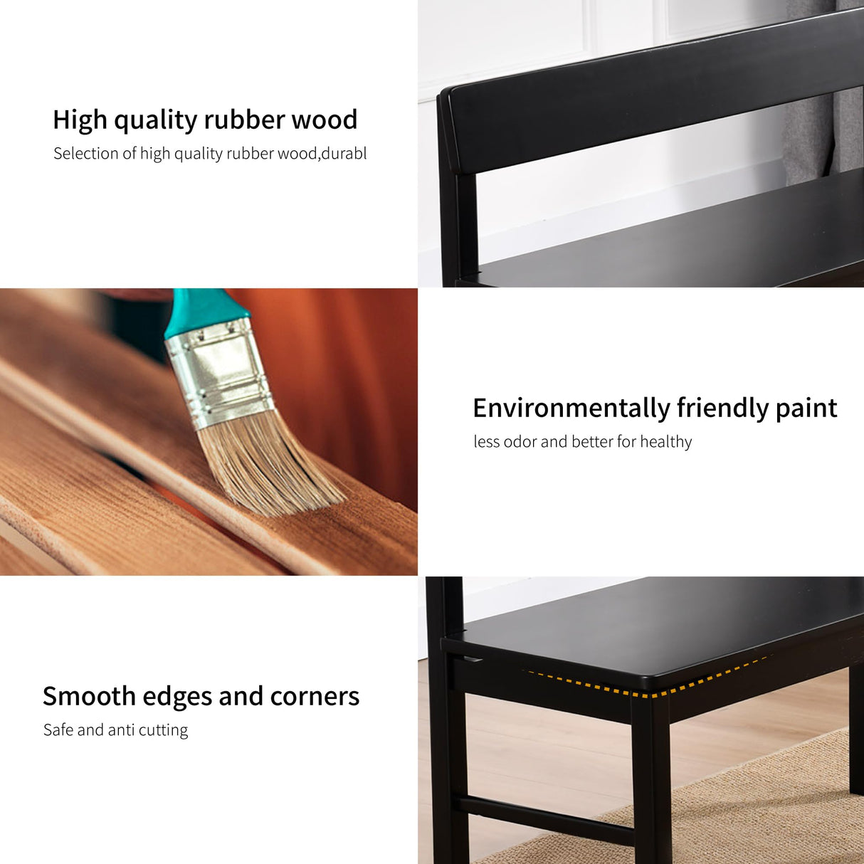 DUHOME Entryway Bench, Black Dining Bench with Spindle Back Farmhouse Wood Windsor Bench for Foyer Balcony Living Room, Black DUHOME