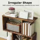 LOKO 3-Tier Geometric Bookshelf, S-Shaped Open Bookcase, Freestanding Decorative Storage Shelving, Home Storage Organizer for Living Room, Bedroom, Home Office (1, Rustic Brown) LOKO