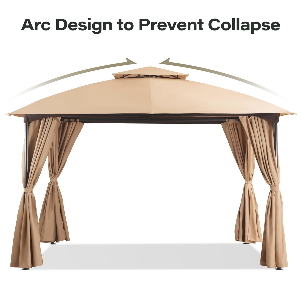 LAUSAINT HOME Patio Arc Gazebo Outdoor Canopy Tent 10'x10', Party Tent Shelter with Curtains & Expansion Bolts and Wind-Resistant Ropes for Patios, Garden, Backyard and Lawn, Khaki LAUSAINT HOME