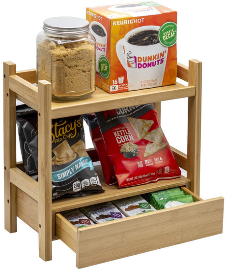 Sorbus 2-Tier Bamboo Countertop Shelf with Hidden Drawer - Makeup Organizer - Multi-Purpose Storage for Skincare, Toiletries, Desktop - Display Stand Shelf for Bathroom Vanity Counter, Kitchen, Office Sorbus