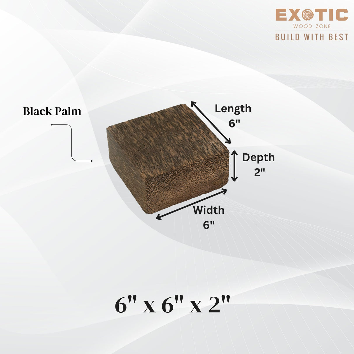 Exotic Wood Zone Black Palm Unfinished Wood Bowl Blanks Kiln Dried | Hardwood Square Blocks for DIY Woodworking Enthusiasts, Wood Pieces for Wood Crafts and Projects (6"x 6" x 2") Exotic Wood Zone