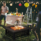 Yaheetech Multifunctional Fire Pit Table 32in Square Metal Firepit Stove Backyard Patio Garden Fireplace for Camping, Outdoor Heating, Bonfire and Picnic Yaheetech