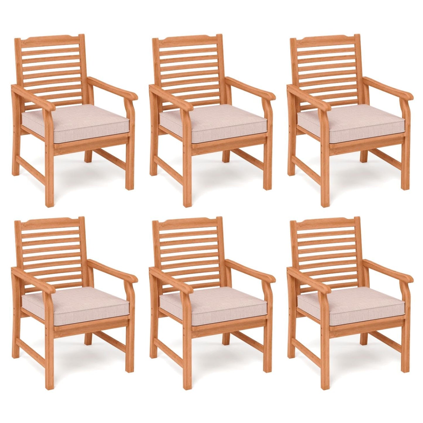 MFSTUDIO Acacia Wood Patio Dining Chairs Set of 6, All Weather Extra Large Outdoor Dining Chairs, 6 Pieces Slat Back Teak Finished Patio Chairs with Soft Removable Cushion for Garden, Backyar - WoodArtSupply