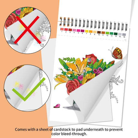 Jadeso Color by Numbers Adult Coloring Book, 30 Pages of Beautiful Flowers Patterns, Spiral Bound Coloring Book for Adults Relaxation, Color by Numbers for Adult, Thick Smooth Paper(120gsm) Jadeso