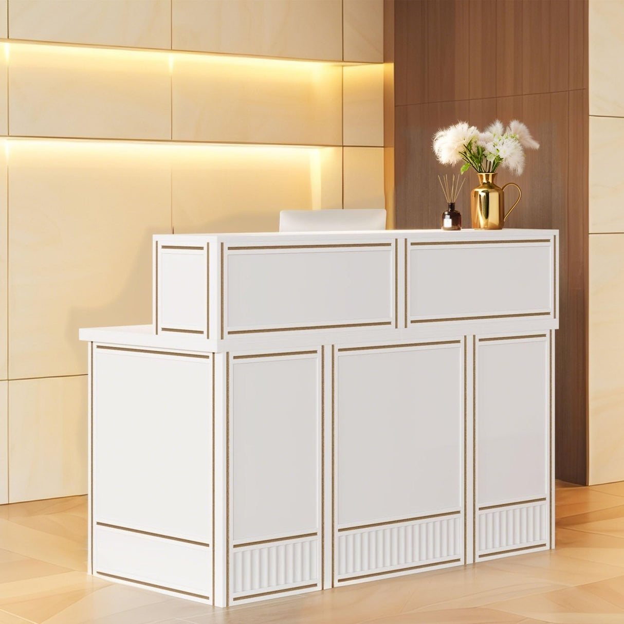 Tribesigns 57" Reception Desk with Counter, Modern Front Desk with Metal Frame, Wooden Retail Checkout Counter for Office, Reception Room, Beauty Salon, Lobby (White) Tribesigns