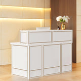 Tribesigns 57" Reception Desk with Counter, Modern Front Desk with Metal Frame, Wooden Retail Checkout Counter for Office, Reception Room, Beauty Salon, Lobby (White) Tribesigns