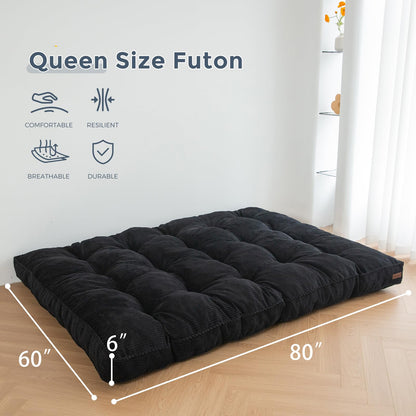 MAXYOYO 6" Futon Mattress Queen Size, Tufted Futons Sofa Couch Bed with Twisted Rope Design Edging, Thick Corded Fabric Floor Mattress for Adults, Shredded Foam Filling (Frame Not Included),  - WoodArtSupply