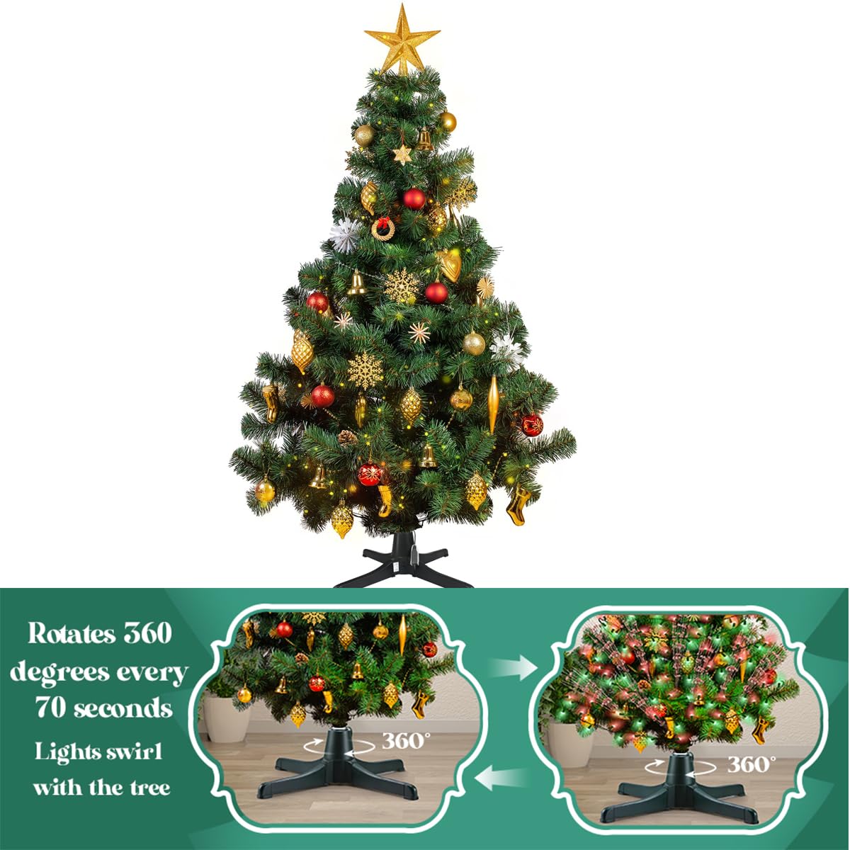 MOQRUAO Rotating Christmas Tree Stand, 360-Degree Christmas Tree Stand, Large Tree Stand Christmas Up to 7.5ft and 80 Pounds Artificial Tree for Christams