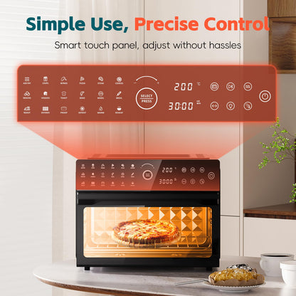 32QT Extra Large Air Fryer, Toaster Oven Air Fryer Combo, 360°Hot Air Circulation for Healthier Food, 1800W Preset Dual Cook, 13"Pizza Cooking, 20-in-1 Double-Rack Oven, 7-Accessory, Transparent Door