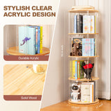 TAKEKIT 360° Rotating Bookshelf, 4-Tier Spinning Book Shelf Tower with Solid Wood & Clear Acrylic, Round Revolving Bookcase for Living Room, Bedroom and Office TAKEKIT