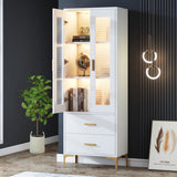 Tribesigns White Bookcase with LED Light and Drawers - Versatile Tall Storage Cabinet Tribesigns