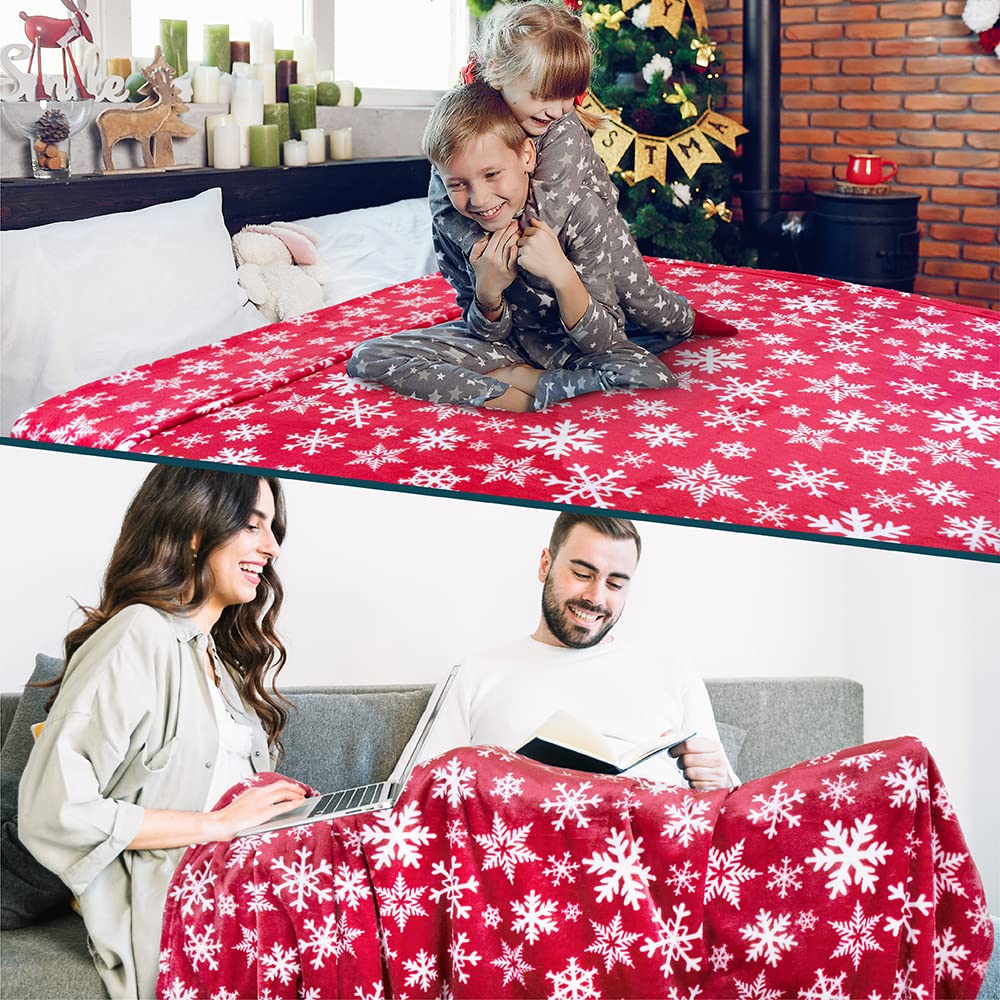 PAVILIA Christmas Throw Blanket | Red Snowflake Christmas Fleece Blanket | Soft, Plush, Warm Winter Cabin Throw, 50x60 (Red/White Snowflake) PAVILIA