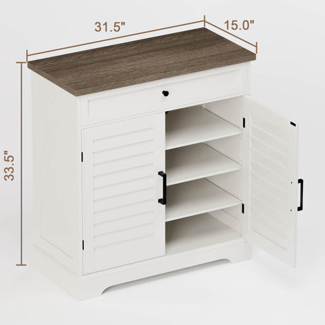 ChooChoo Farmhouse Shoe Cabinet with Doors, 4-Tier Shoe Storage Cabinet with Drawer and Shelves, Wooden Shoe Rack Organizer for Entryway, Hallway, Closet, Soft White & Brown ChooChoo