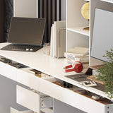 MOUMON Double Office Desk with Drawers and Shelves, Home Office Desk with Doors and Shelves, Double Computer Desk Workstation for Office White (94.5”W x 23.6”D x 86.6”H) MOUMON