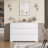 FACBOTALL Dresser for Bedroom, Modern White Dresser, Wood Chest of Drawers Nursery Dresser with Storage, 7 Drawer Double Dresser with Handle Free, Large Storage Dresser Organizer for Living Room,White FACBOTALL