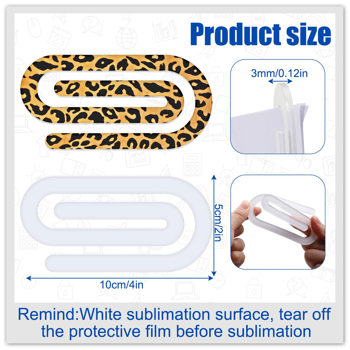 20 Pack Sublimation Paper Clips Sublimation Blank Thermal Acrylic Paperclip Mockup,4 x 2 inch Jumbo Paperclip Design for Sublimation, Creative Gift for Office, Classroom Supplies, Paperclip libfrnt