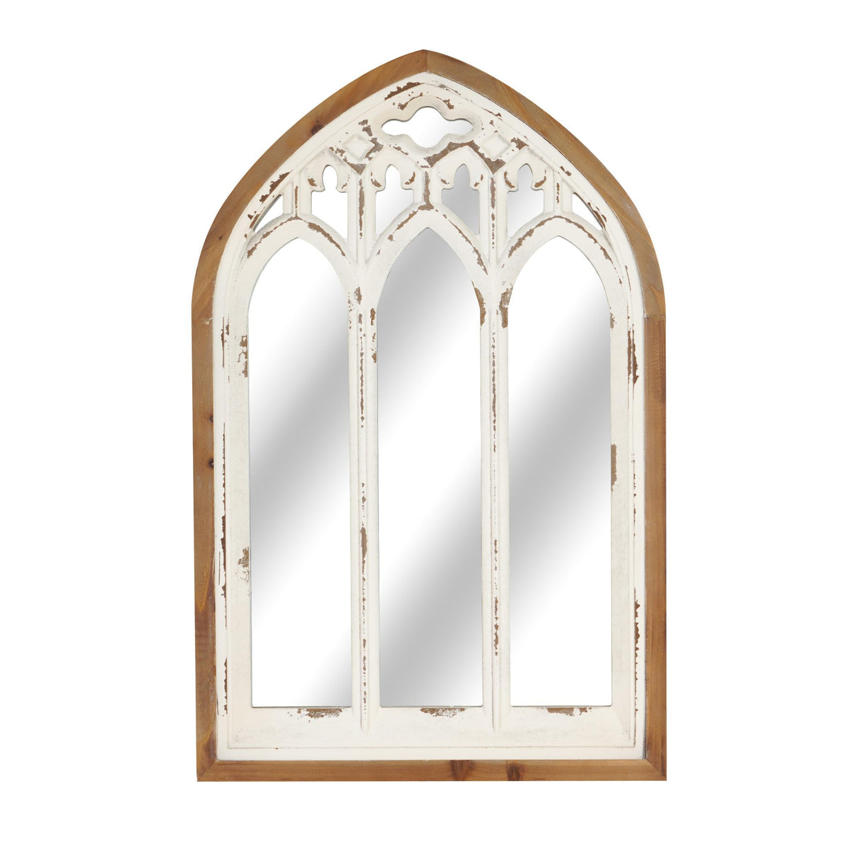 Synovana Arch Window Wall Mirror - Farmhouse Cathedral Wall Decor with Wooden Frame for Entryway Hallway Living Room - 16.14" x 1.38" x 25.2" Synovana