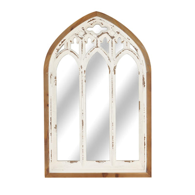Synovana Arch Window Wall Mirror - Farmhouse Cathedral Wall Decor with Wooden Frame for Entryway Hallway Living Room - 16.14" x 1.38" x 25.2"