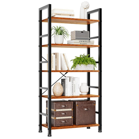 SMUG Book Shelf, 5 Tier Bookshelves Tall Modern Bookcase Shelf Organizer Storage Shelving Unit for Bedroom Living Room and Home Office Rustic Brown SMUG