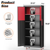 Kelueo Metal Garage Storage Cabinet, Tall Garage Cabinets with 5 Adjustable Shelves, Steel Tool Storage Cabinet with Wheels,Lockable Heavy Duty Garage Storage Cabinets for Garage, Warehouse Kelueo