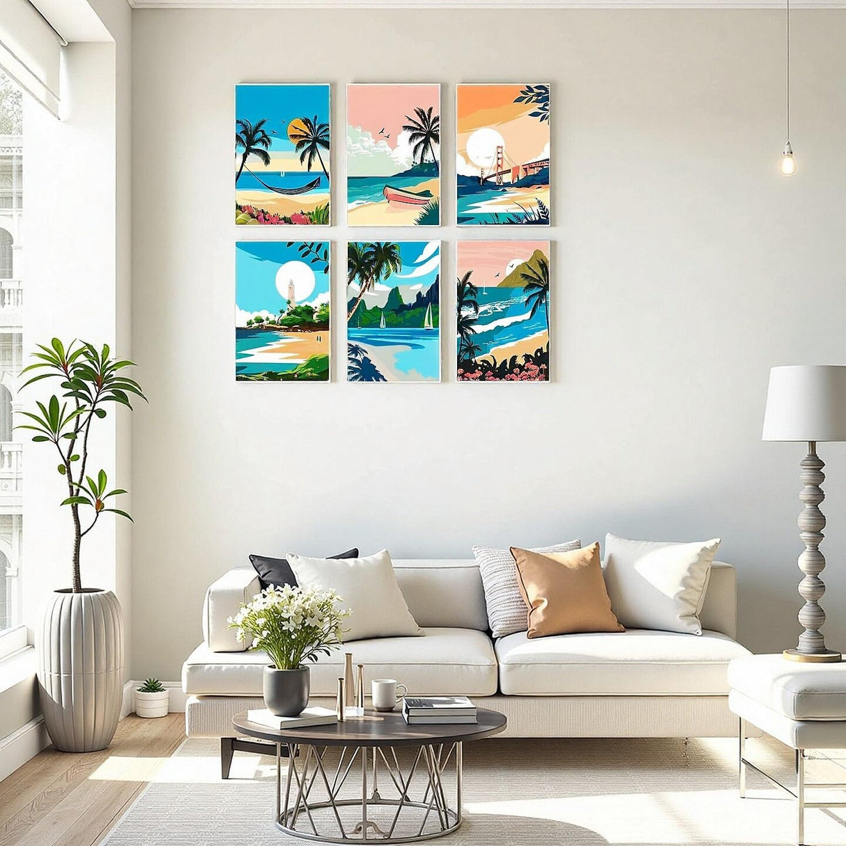 Lofenghome Paint by Numbers Kit for Adults, Tropical Beach Scenes Collection, Acrylic Paint on Canvas, 12 x 8 Inches, DIY Home Decor, Modern Style, 6 Coastal Landscapes, Adult Beginner Friendly Lofenghome