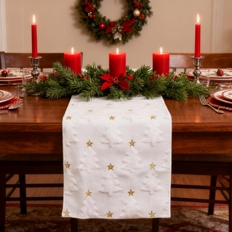Baccessor Winter White Fur Table Runner Christmas Tree Soft Fluffy Plush Faux Fur Tufting Table Runner 13x72 Inch for Kitchen Center Dinning Dresser Cover Coffee Indoor Holiday Party Decoration Baccessor