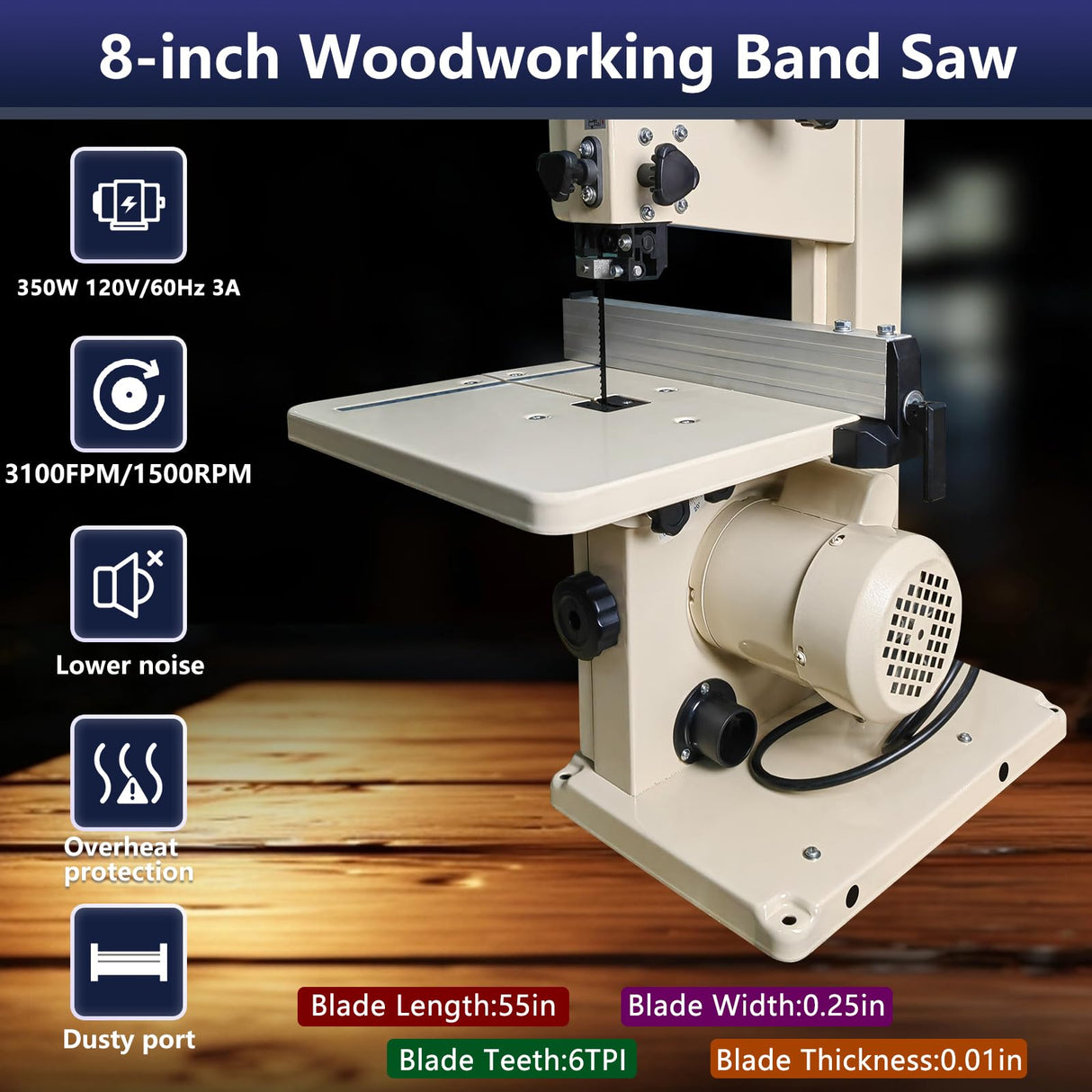 Band Saw, 8-Inch Benchtop Bandsaw with Cast Aluminum Table,for Woodworking and Metal Cutting, Precision Cutting Tool for DIY and Professional Projects SINAIERHK